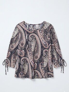 CATO Paisley Boho Blouse 14/16W Whimsigoth Tie Cuff Top Grandmillennial Retro